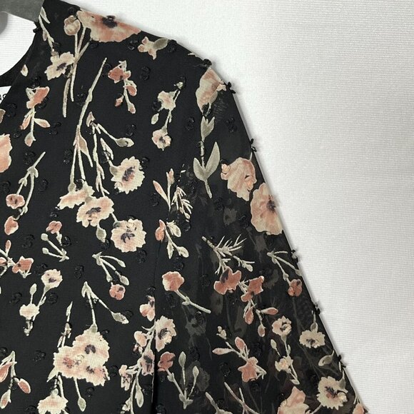 Collective‎ Concepts Black Floral Mini Dress Long Sheer Sleeves Size XS - Picture 4 of 12